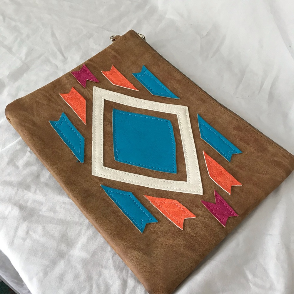 Faux Leather Clutch Pouch Purse Geo Print